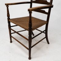 Morris & Co. Rare Arts & Crafts ladder back rush seat Armchair - Thumbnail 13
