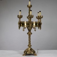 Gothic Revival c.1880 Brass Table Lamp in the Manner of A. W. N. Pugin - Thumbnail 2