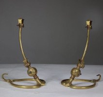 W. A. S. Benson. Pair of Arts & Crafts Brass Table Lamps with Heart Shaped Bases - Thumbnail 2