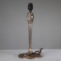 Pair of Arts & Crafts Silver-Plated Table Lamps with Stylised Floral Relief - Thumbnail 6