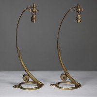 WAS Benson. An original pair of Brass Swan Table Lights. - Thumbnail 1