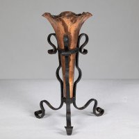 Arts & Crafts Copper & Hand Wrought Iron Conical Flower Vase - Thumbnail 2