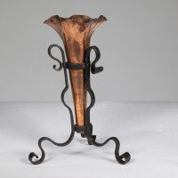 Arts & Crafts Copper & Hand Wrought Iron Conical Flower Vase - Thumbnail 3