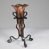 Arts & Crafts Copper & Hand Wrought Iron Conical Flower Vase - Thumbnail 4