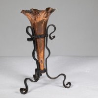Arts & Crafts Copper & Hand Wrought Iron Conical Flower Vase - Thumbnail 5