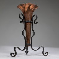 Arts & Crafts Copper & Hand Wrought Iron Conical Flower Vase - Thumbnail 6