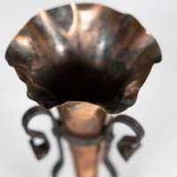 Arts & Crafts Copper & Hand Wrought Iron Conical Flower Vase - Thumbnail 7