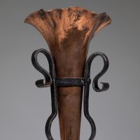 Arts & Crafts Copper & Hand Wrought Iron Conical Flower Vase - Thumbnail 9