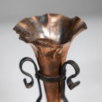 Arts & Crafts Copper & Hand Wrought Iron Conical Flower Vase - Thumbnail 11