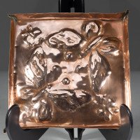 Arts & Crafts Copper Tray with Repousse Butterfly Decoration