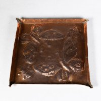 Arts & Crafts Copper Tray with Repousse Butterfly Decoration - Thumbnail 6