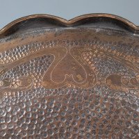 An Arts & Crafts Copper Tray with Floral Decoration & Folded Wavy Edges - Thumbnail 6
