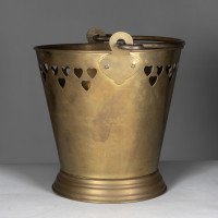 An Arts & Crafts Brass Champagne Bucket with Pierced Voysey Style Heart Decor - Thumbnail 7