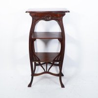 An Art Nouveau Mahogany Three-Tier Plant Stand with Shallow Floral Carving - Thumbnail 2
