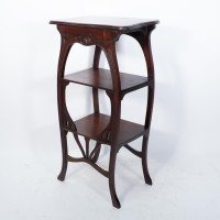 An Art Nouveau Mahogany Three-Tier Plant Stand with Shallow Floral Carving - Thumbnail 4