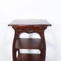 An Art Nouveau Mahogany Three-Tier Plant Stand with Shallow Floral Carving - Thumbnail 7
