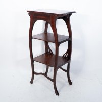 An Art Nouveau Mahogany Three-Tier Plant Stand with Shallow Floral Carving - Thumbnail 15