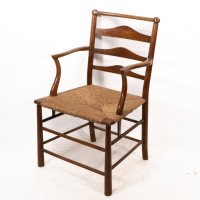 C. R. Ashbee. An Arts & Crafts Rush Seat Ladder Back Armchair - Thumbnail 3