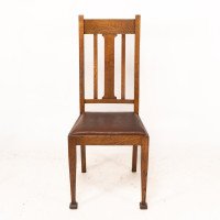 A Set of Four Arts & Crafts Oak Dining Chairs with Comfortable Shaped Backs - Thumbnail 3