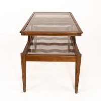 An Italian Teak Two-Tier Coffee Table with Wavy Glass Supports - Thumbnail 4