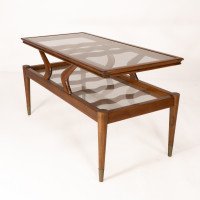 Italian Teak Two-Tier Coffee Table with Wavy Glass Supports c.1960 - Thumbnail 5