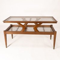 Italian Teak Two-Tier Coffee Table with Wavy Glass Supports c.1960 - Thumbnail 6
