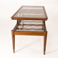 Italian Teak Two-Tier Coffee Table with Wavy Glass Supports c.1960 - Thumbnail 8