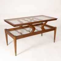 Italian Teak Two-Tier Coffee Table with Wavy Glass Supports c.1960 - Thumbnail 7
