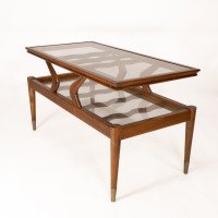 Italian Teak Two-Tier Coffee Table with Wavy Glass Supports c.1960 - Thumbnail 9