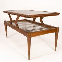 Italian Teak Two-Tier Coffee Table with Wavy Glass Supports c.1960 - Thumbnail 10