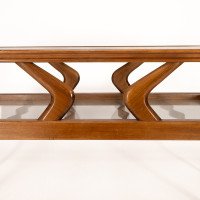 Italian Teak Two-Tier Coffee Table with Wavy Glass Supports c.1960 - Thumbnail 14