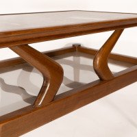 Italian Teak Two-Tier Coffee Table with Wavy Glass Supports c.1960 - Thumbnail 15