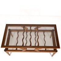 An Italian Teak Two-Tier Coffee Table with Wavy Glass Supports - Thumbnail 16