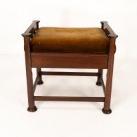 J. S. Henry In the style of Voysey. Arts & Crafts Walnut Adjustable Piano Stool - Thumbnail 2