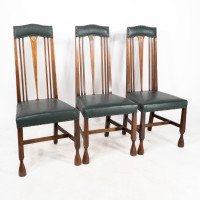Liberty & Co. Attributed, Set of 3 Dining Chairs with Voysey Style Inlaid Pewter Heart - Thumbnail 2