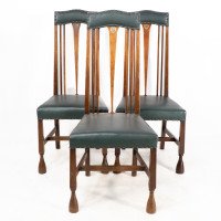 Liberty & Co. Attributed, Set of 3 Dining Chairs with Voysey Style Inlaid Pewter Heart - Thumbnail 3