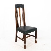 Liberty & Co. Attributed, Set of 3 Dining Chairs with Voysey Style Inlaid Pewter Heart - Thumbnail 4