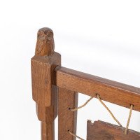 Albert Harrison Thirsk Attributed, a Carved & Adzed Oak Fire Screen with Leather Panel - Thumbnail 7