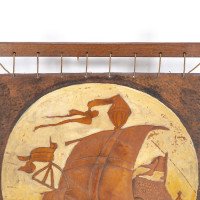 Albert Harrison Thirsk Attributed, a Carved & Adzed Oak Fire Screen with Leather Panel - Thumbnail 8