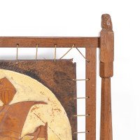 Albert Harrison Thirsk Attributed, a Carved & Adzed Oak Fire Screen with Leather Panel - Thumbnail 10