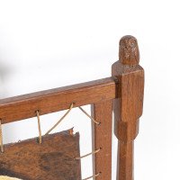 Albert Harrison Thirsk Attributed, a Carved & Adzed Oak Fire Screen with Leather Panel - Thumbnail 9