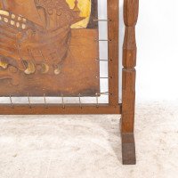 Albert Harrison Thirsk Attributed, a Carved & Adzed Oak Fire Screen with Leather Panel - Thumbnail 12