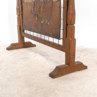 Albert Harrison Thirsk Attributed, a Carved & Adzed Oak Fire Screen with Leather Panel - Thumbnail 13