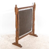 Albert Harrison Thirsk Attributed, a Carved & Adzed Oak Fire Screen with Leather Panel - Thumbnail 14