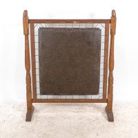 Albert Harrison Thirsk Attributed, a Carved & Adzed Oak Fire Screen with Leather Panel - Thumbnail 15