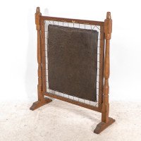 Albert Harrison Thirsk Attributed, a Carved & Adzed Oak Fire Screen with Leather Panel - Thumbnail 16
