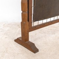 Albert Harrison Thirsk Attributed, a Carved & Adzed Oak Fire Screen with Leather Panel - Thumbnail 19