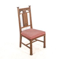 Robson & Sons. Set of 4 Arts & Crafts Oak Dining Chairs with Carved Floral Backs - Thumbnail 4