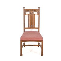 Robson & Sons. Set of 4 Arts & Crafts Oak Dining Chairs with Carved Floral Backs - Thumbnail 5