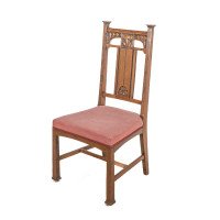 Robson & Sons, Set of 4 Arts & Crafts Oak chairs with carved floral backs - Thumbnail 6